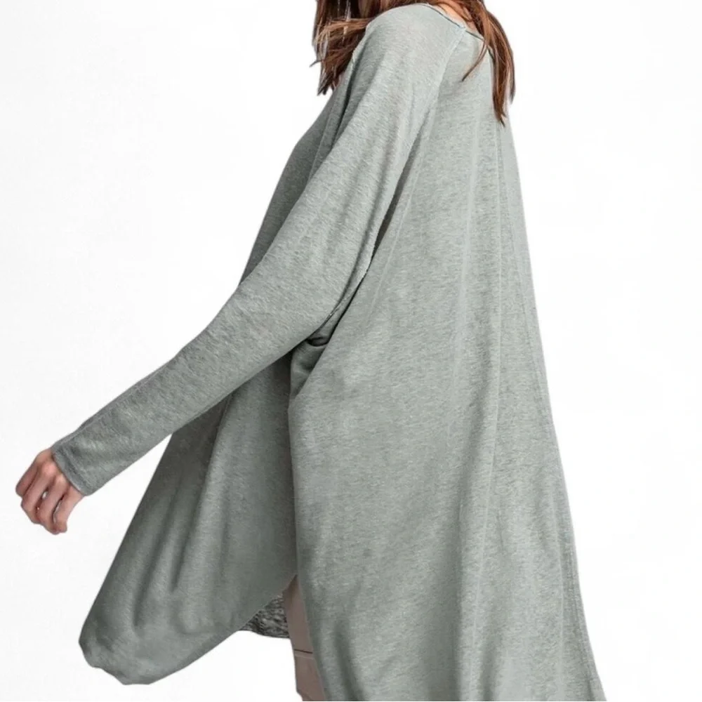 Easel Top Sz L Oversized 100% Sage Green Tunic Feminine Flowy Lightweight - Picture 2 of 8